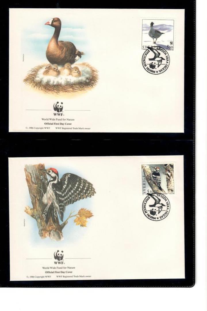 SWEDEN  1994 World Wildlife Fund Birds. Set of 4 in mint never hinged and on first day covers with 6 pages of official text. The image 1