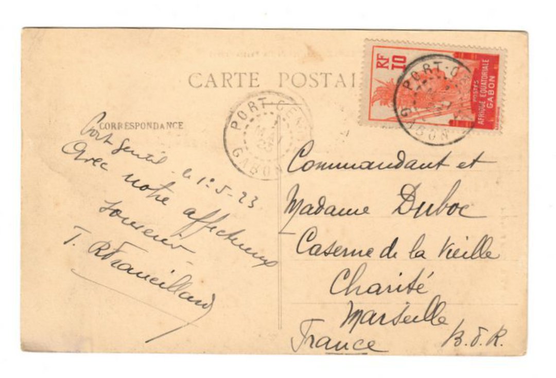 GABON 1923 Postcard of Cap Lopez. Arrivee de De Brazza (1905). Posted from Port-Gentil to France. - 37587 - PostalHist image 0