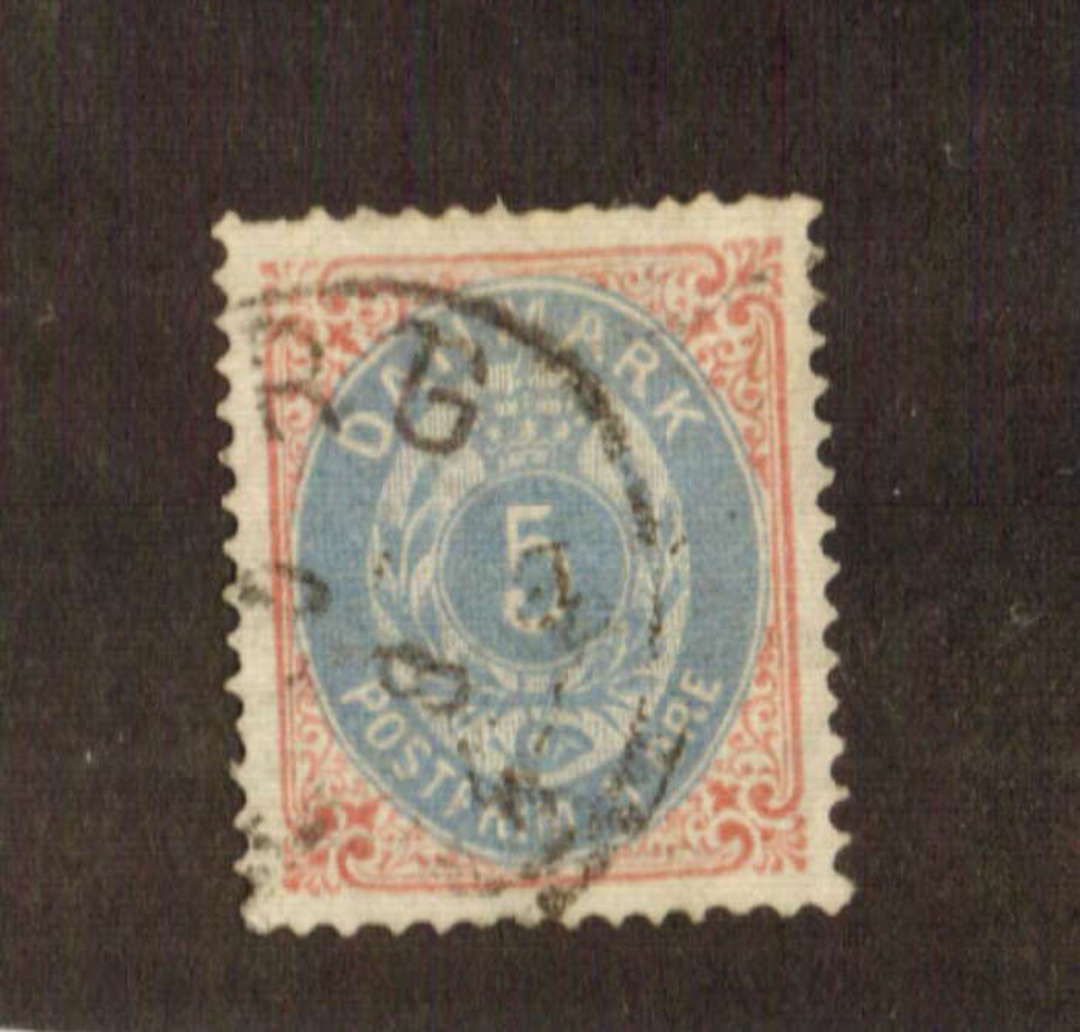 DENMARK 1875 5 ore Ultramarine and Rose. Well centred. Couple of short perfs at top. Fresh colours. - 71415 - FU image 0