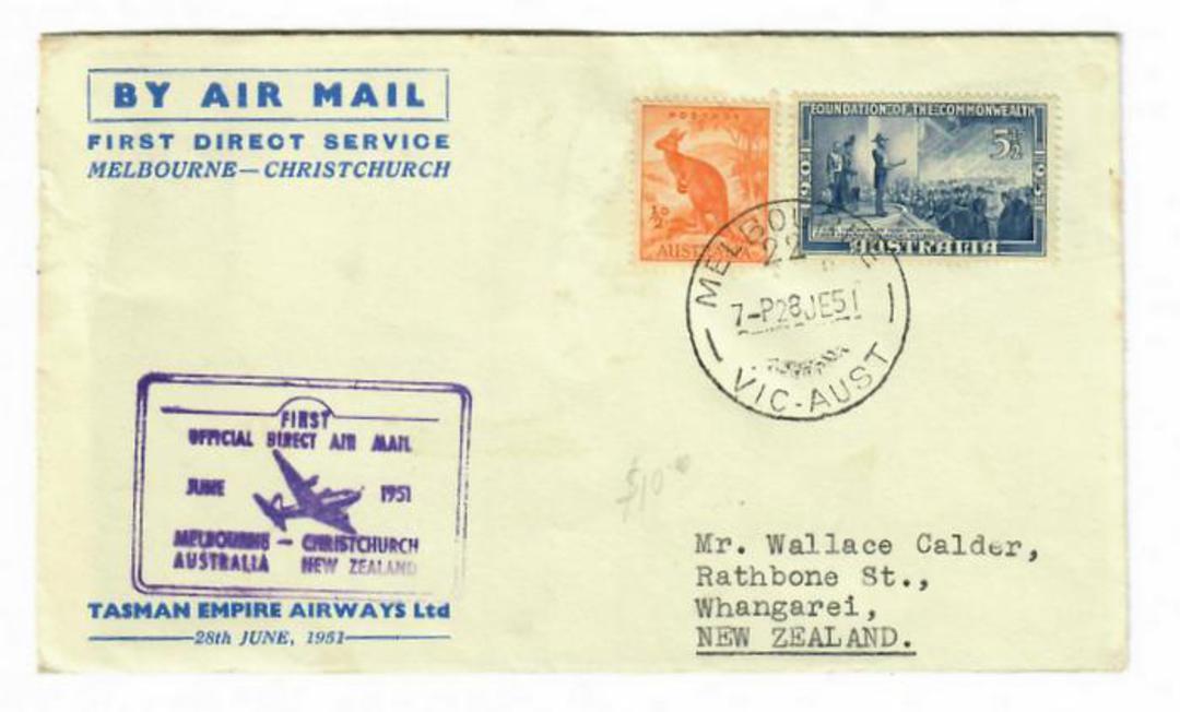 NEW ZEALAND 1951 First Official Direct Airmail from Melbourne to Christchurch. Carried by Tasman Empire Airways Limited. - 30144 image 0