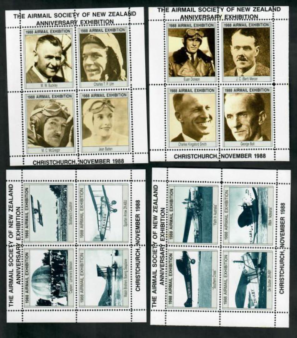 NEW ZEALAND 1988 Airmail Society of New Zealand Anniversary Exhibition. Set of 4 miniature sheets. - 51122 - UHM image 0