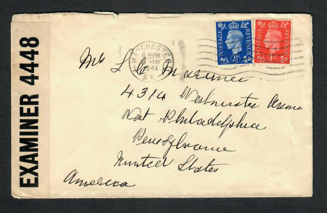 GREAT BRITAIN 1941 Censored cover to USA. Postmark MANCHESTER 21/2/41. Opened by Examiner 4448. - 32310 - PostalHist image 0