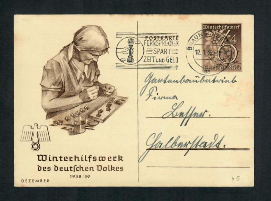 GERMANY 1938 Winter Relief Fund Postcard 6pf+4pf Brown. - 31357 - PostalStaty image 0