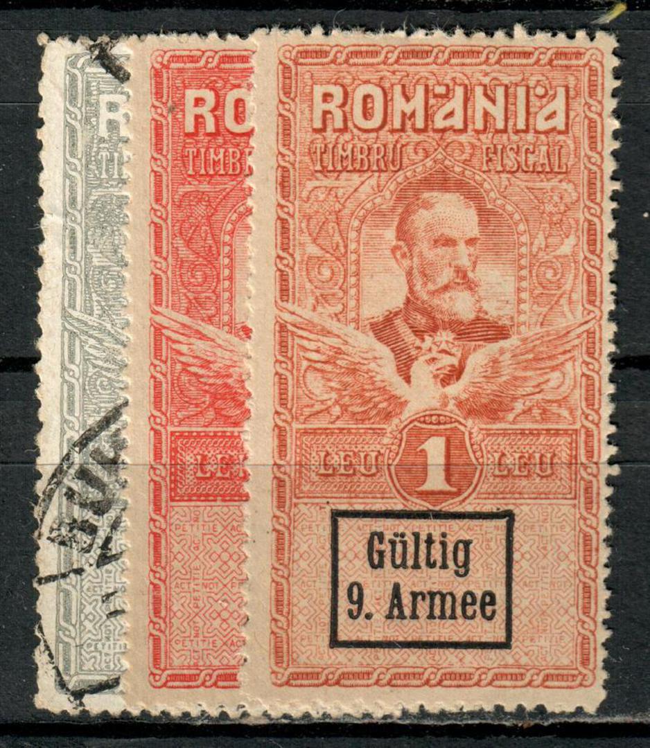 GERMAN OCCUPATION of ROMANIA 1918 Ninth Army Post overprints on Romania Revenues. Set of 3. Includes abeautiful used copy with p image 0