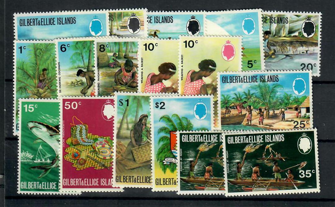 GILBERT & ELLICE ISLANDS 1971 Definitives. Set of 15 plus the watermark varieties of the 10c and 35c. - 21746 - UHM image 0