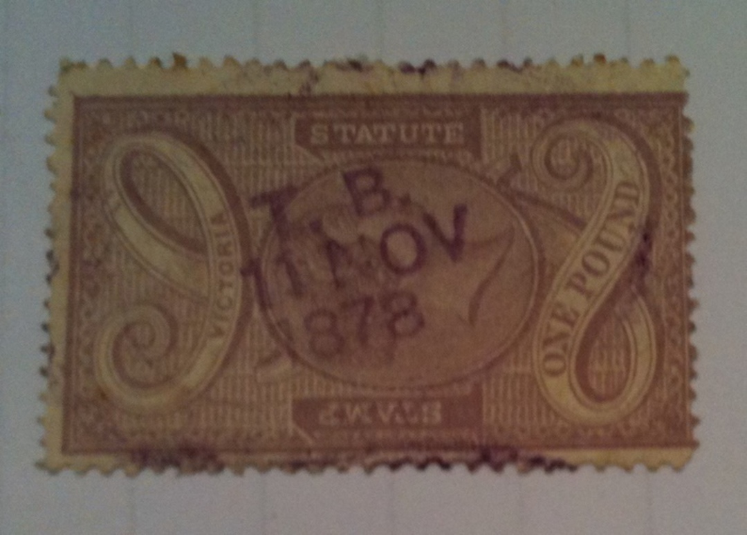 VICTORIA 1870 Stamp Statute £1 Purple on yellow. Superb condition. - 72545 - Fiscal image 0