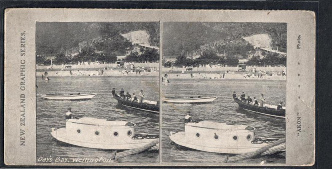 Stereo card New Zealand Graphic series of Days Bay Wellington. - 140078 - Postcard image 0