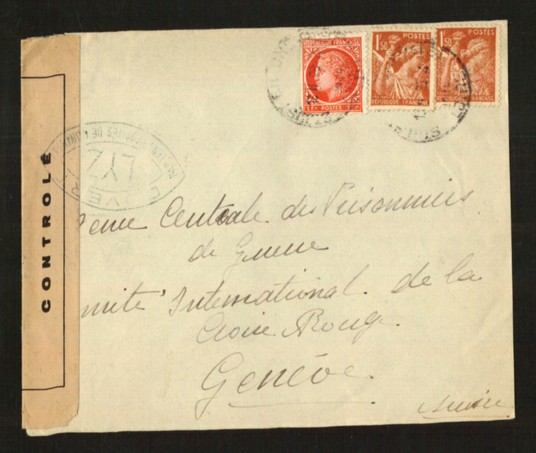 FRANCE 1944 Lettre a Comite International de Croix-Rouge Ocgenie Contrale des Prisonnies de Guerre Geneve. Cachet. Reseal Label image 0
