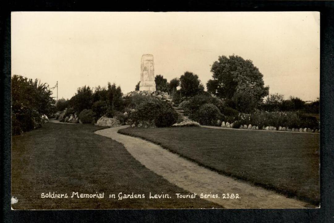 Real Photograph by Frank Duncan of Soldiers Memorial in Gardens Levin. - 49773 - Postcard image 0