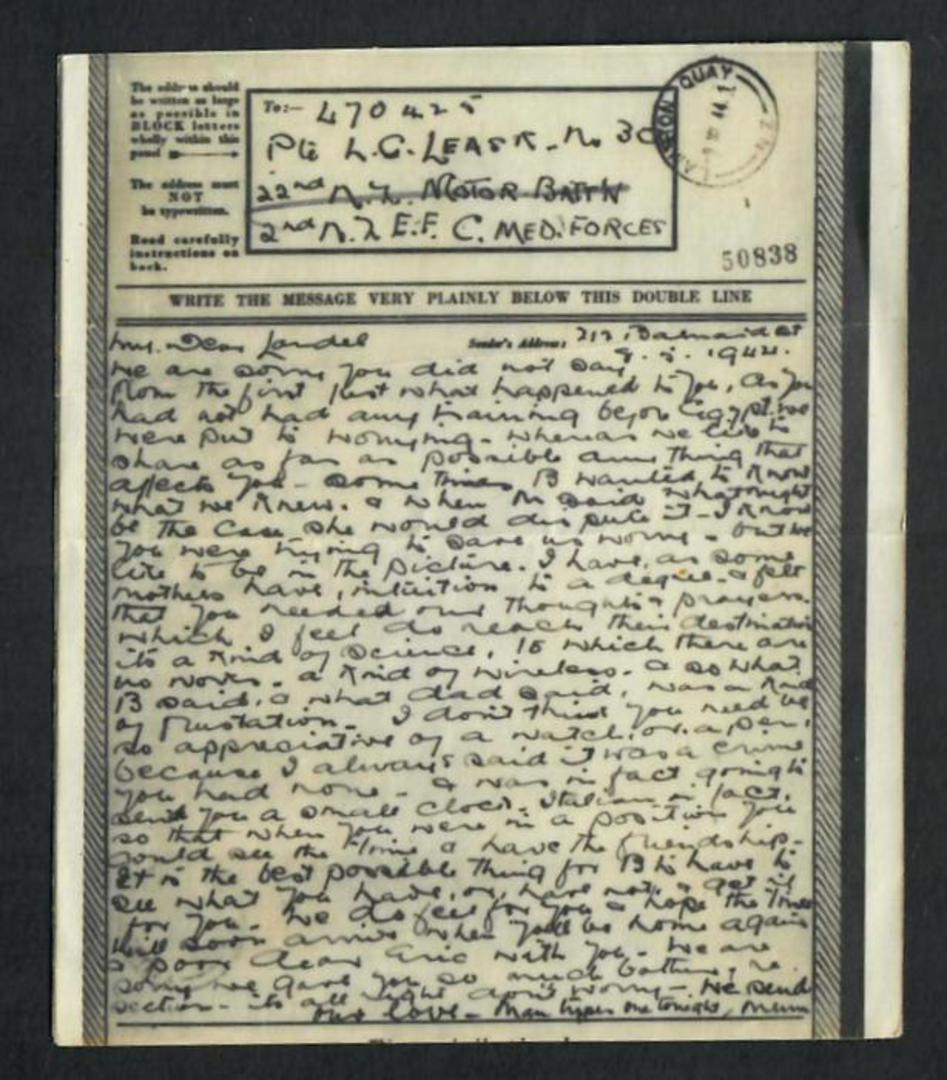 NEW ZEALAND 1944 Facsimile of wartime correspondence. - 32303 - PostalHist image 0