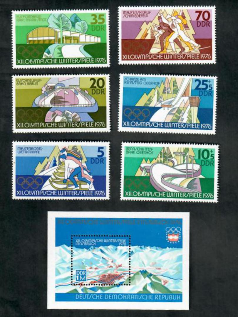 EAST GERMANY 1975 Winter Olympics. Set of 6 and miniature sheet. - 50858 - UHM image 0