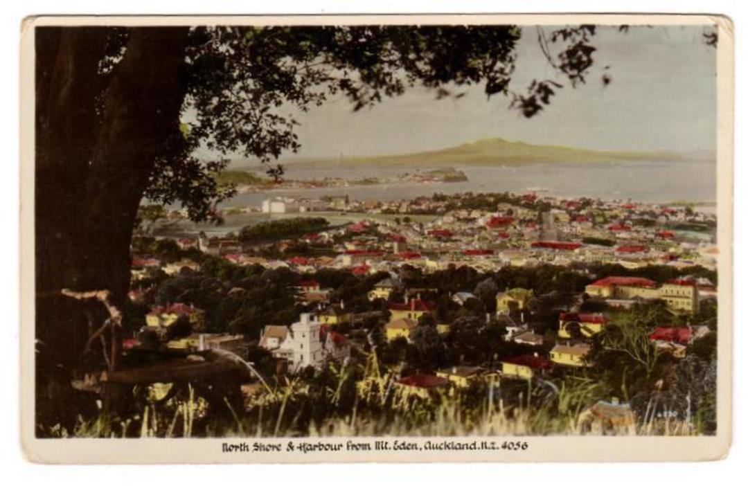 Tinted Postcard by  A B Hurst & Son of North Shore and Harbour from Mt Eden - 45647 - Postcard image 0