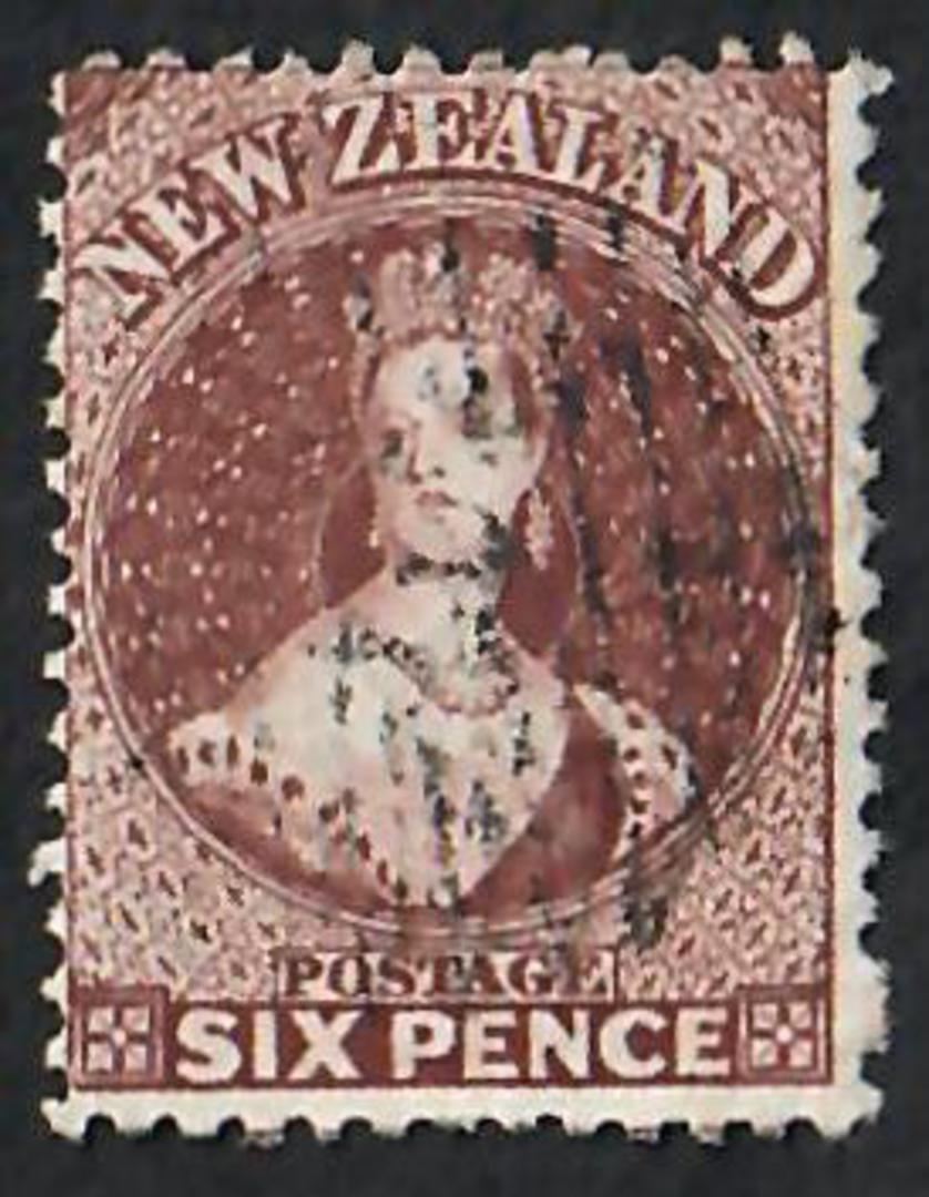 NEW ZEALAND 1862 Full Face Queen 6d Deep Red-Brown. Perf 12½. Light postmark. - 60050 - FU image 0