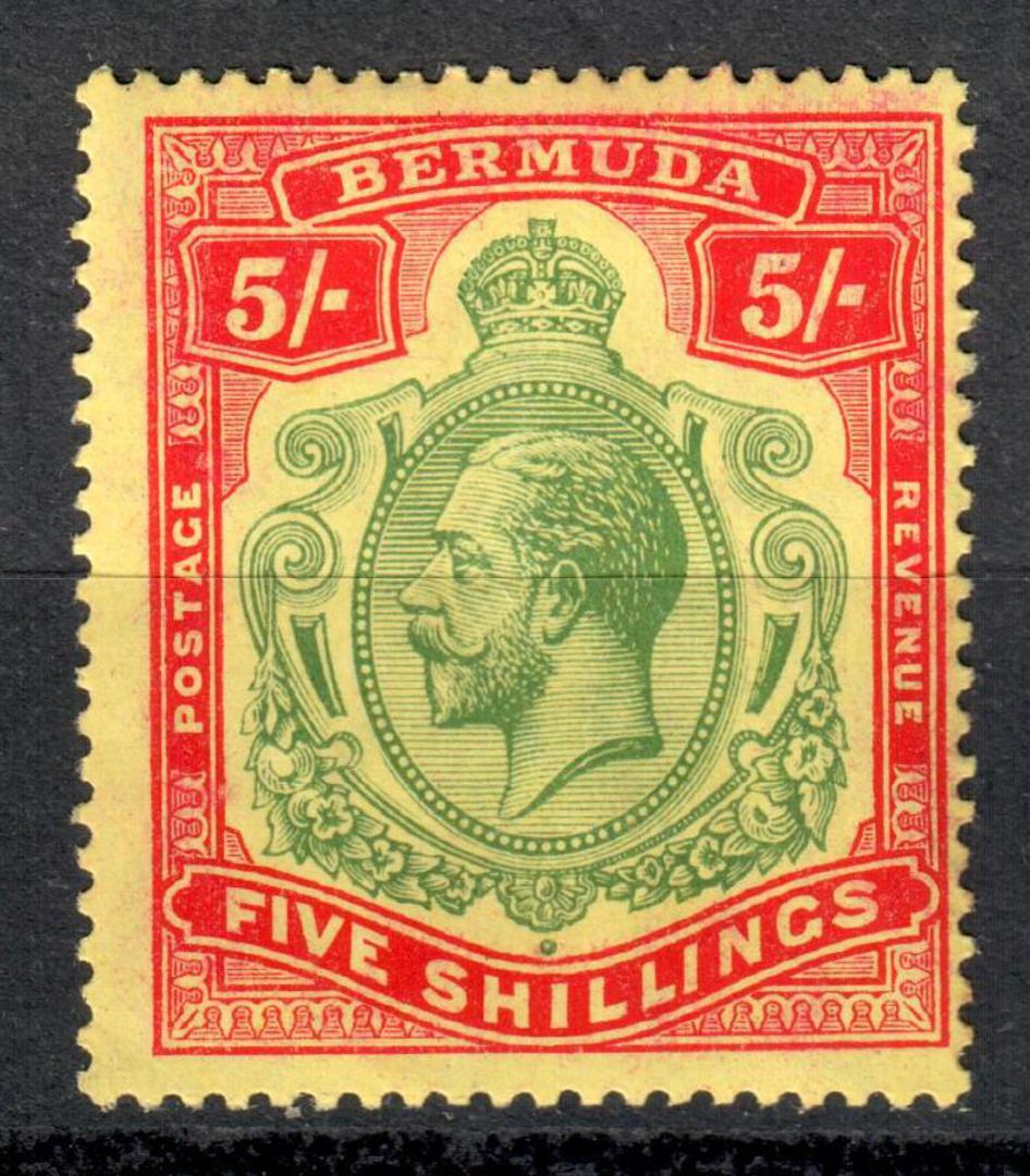 BERMUDA 1918 Geo 5th Definitive 5/- Deep Green and Deep Red on Yellow. - 8247 - Mint image 0