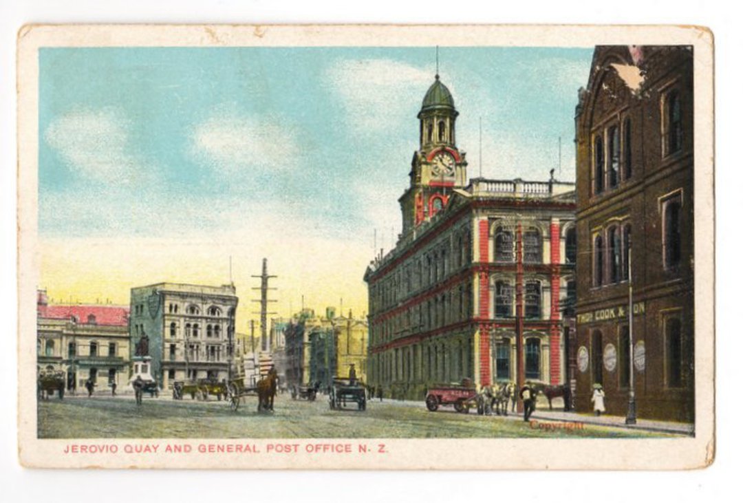 Coloured postcard of Jervois Quay and Post Office. - 47735 - Postcard image 0