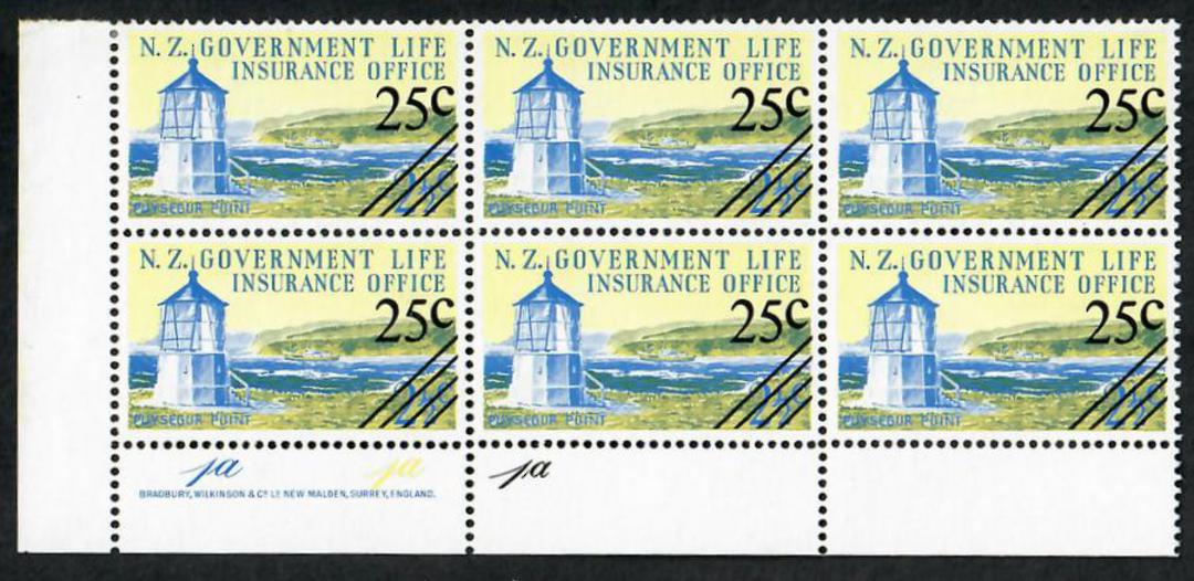 NEW ZEALAND 1969 Life Insurance 25c Puysegur Point on Vertical Mesh Chalky Paper with PVA Gum. Plate Blocks (of six each) 111 an image 1