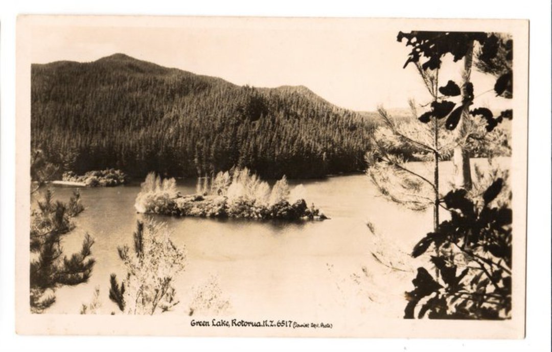 Real Photograph by A B Hurst & Son of Green Lake Rotorua. - 245963 - Postcard image 0