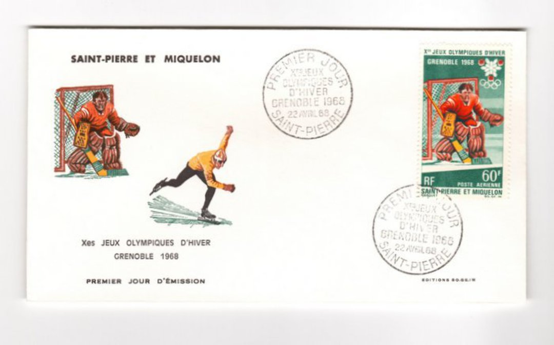 ST PIERRE et MIQUELON 1968 Winter Olympics. Set of 2 on first day cover. - 38244 - FDC image 0