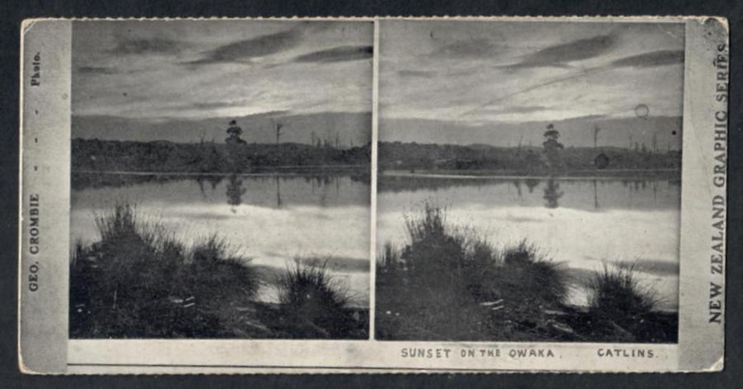 Stereo card New Zealand Graphic series of sunset on the Owaka. - 140061 - Postcard image 0