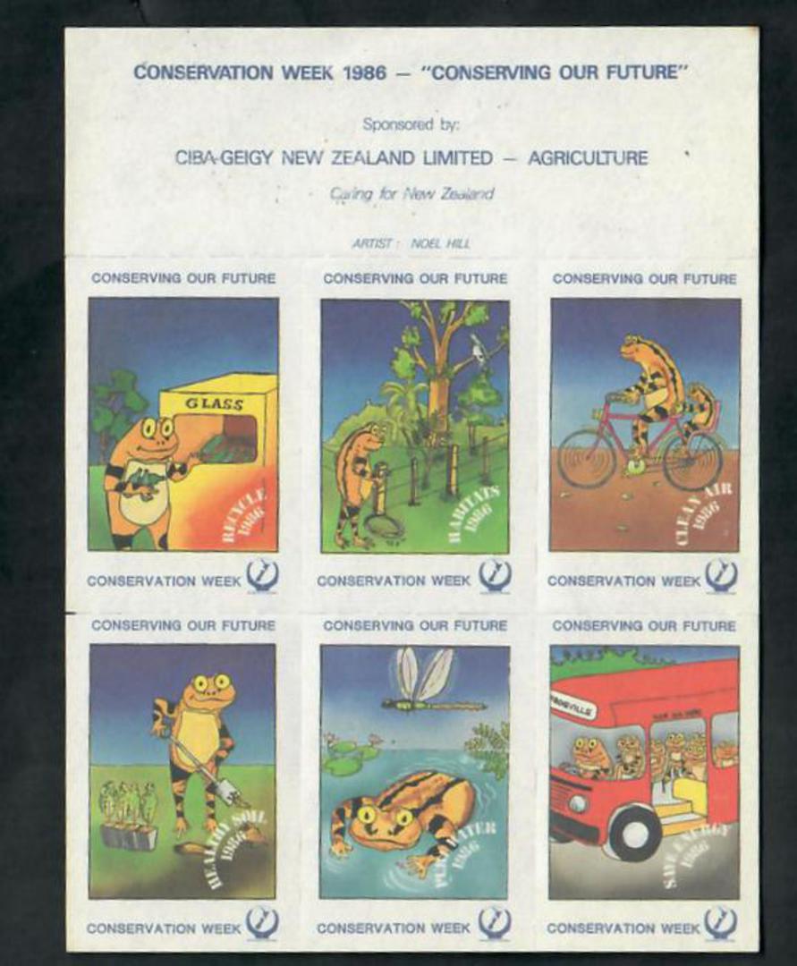 NEW ZEALAND 1985 Conservation Week. Labels sponsored by CIBA-Geigy. Block of 6. - 50086 - UHM image 0