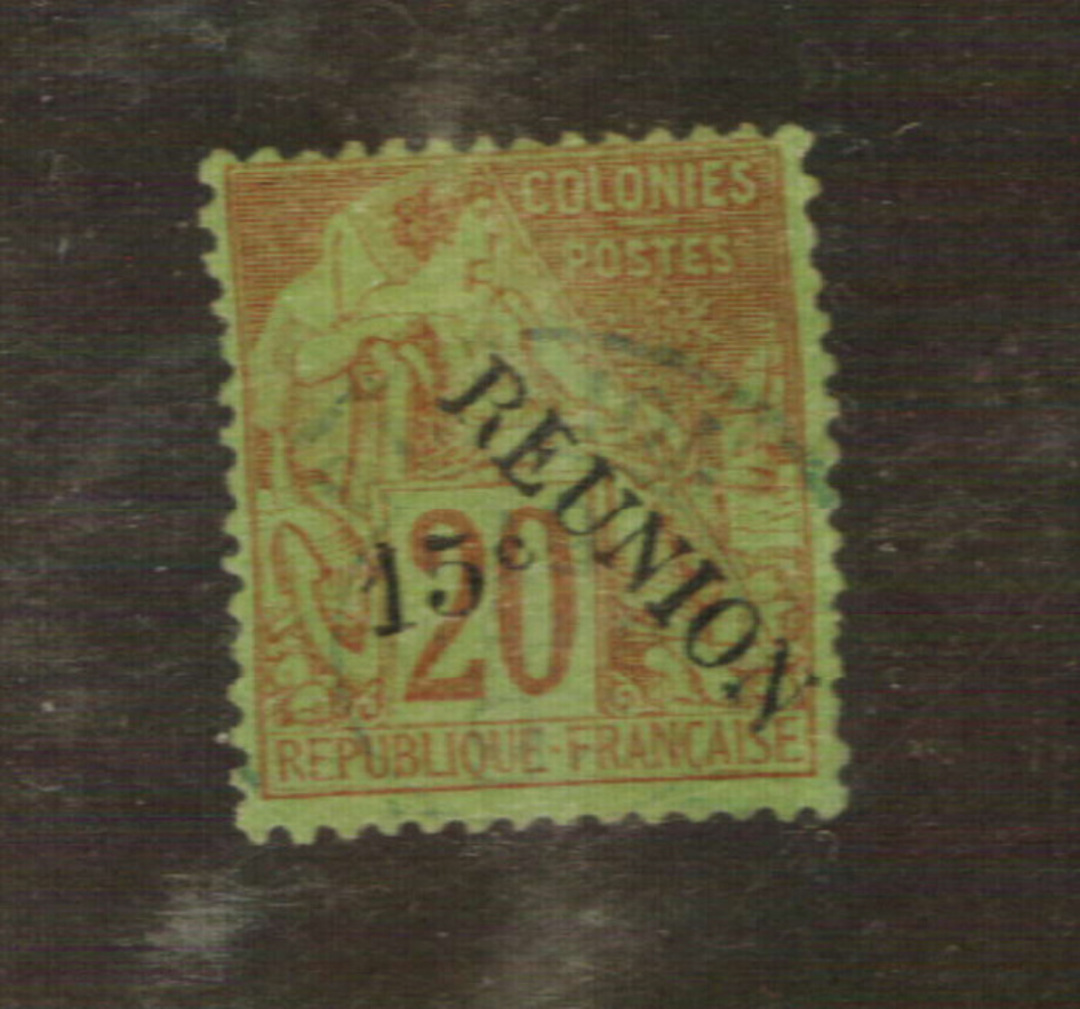 REUNION 1891 Definitive Surcharge 15c on 20c Red on green. fine copy. - 76459 - VFU image 0
