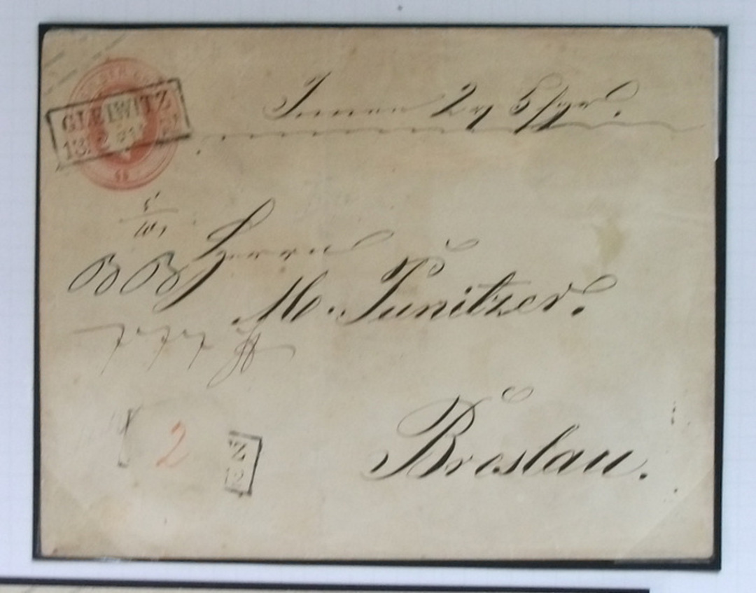 PRUSSIA 1853 Postal Stationery from Gleiwitz to Breslau in Silesia. - 37951 - PostalHist image 0