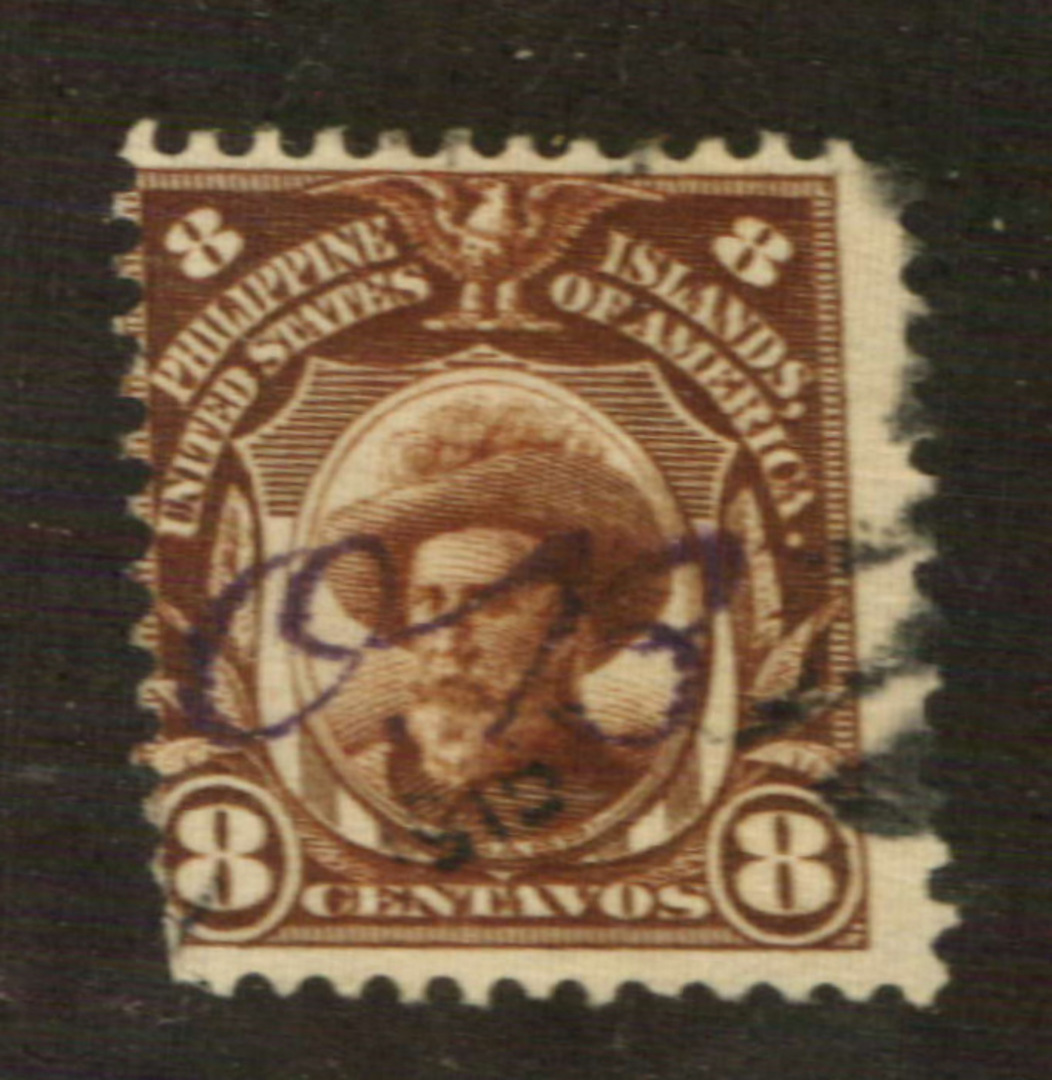 PHILIPPINES 1906 Definitive 8c Brown with a script overprint OB. There is anote in SG after SG 390 referring to various types of image 0