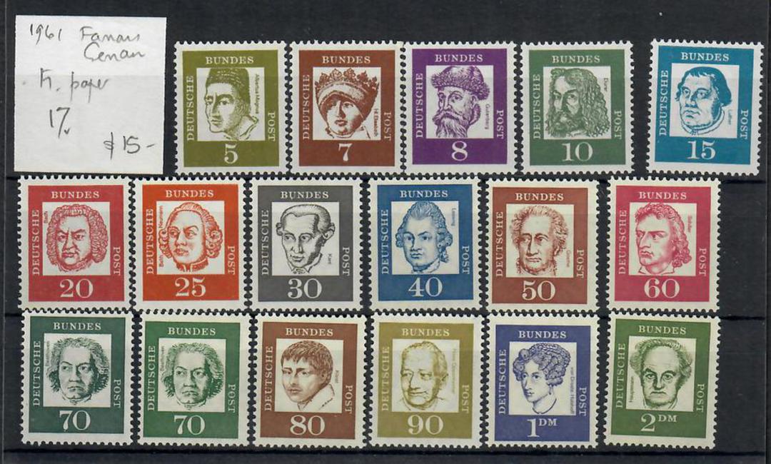 WEST GERMANY 1961 Famous Germans. Fluorescent paper. Set of 17 plus the additional 70c. - 22113 - UHM image 0