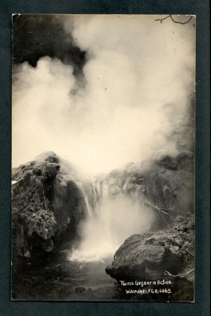 Real Photograph by Radcliffe of Twins Geyser in action. - 46671 - Postcard image 0