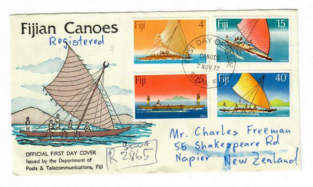 FIJI 1977 Canoes. Set of 4 on registered first day cover. - 32115 - FDC image 0