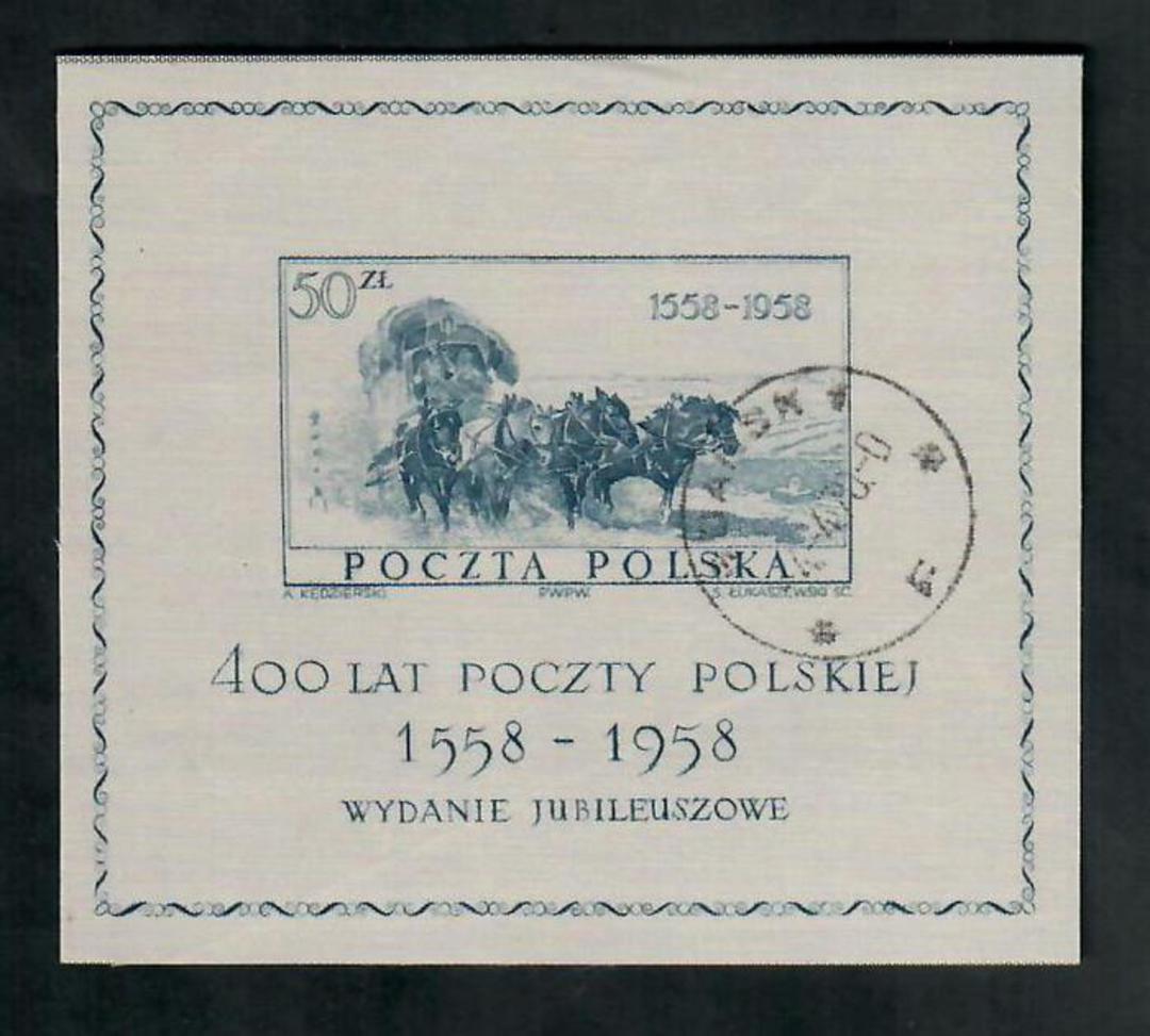 POLAND 1958 400th Anniversary of the Polish Postal Service. Miniature sheet. Printed on silk. - 20167 - FU image 0