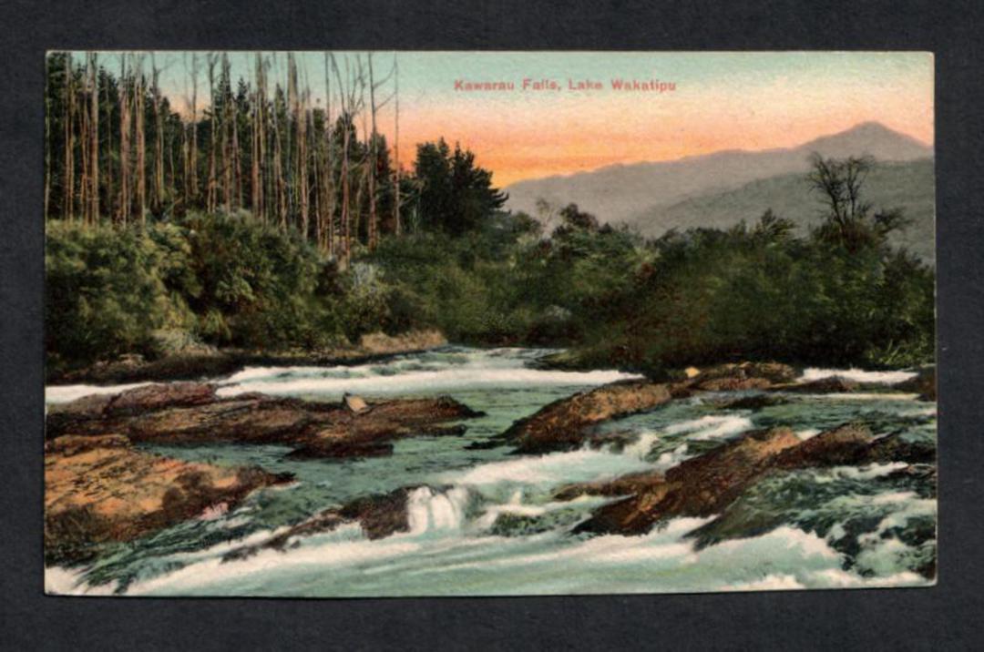 Coloured postcard by Thoa Pringle of Kawarau Falls Lake Wakatipu. - 49430 - Postcard image 0