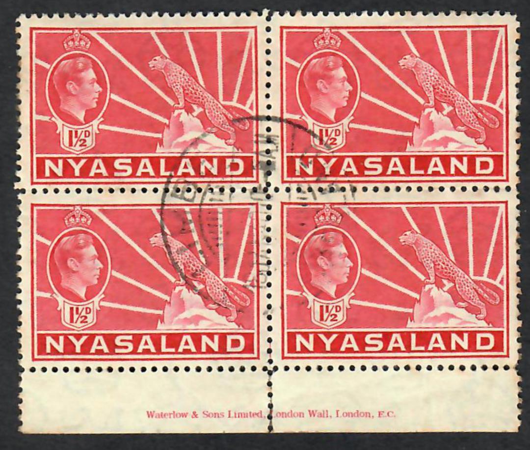 NYASALAND 1938 Geo 6th Definitives ½d Green 1d Brown 1½d Red 2d Grey and 3d Blue all in blocks of 4 either imprint block or corn image 3