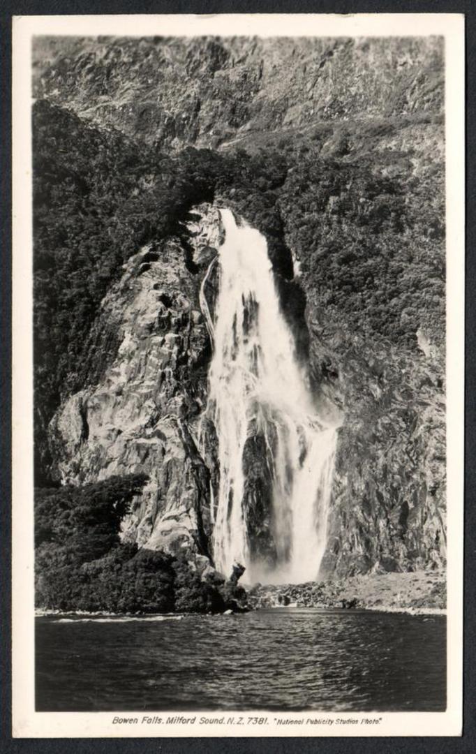 Real Photograph of Bowen Falls Milford Sound. National Publicity Studio. - 49812 - Postcard image 0