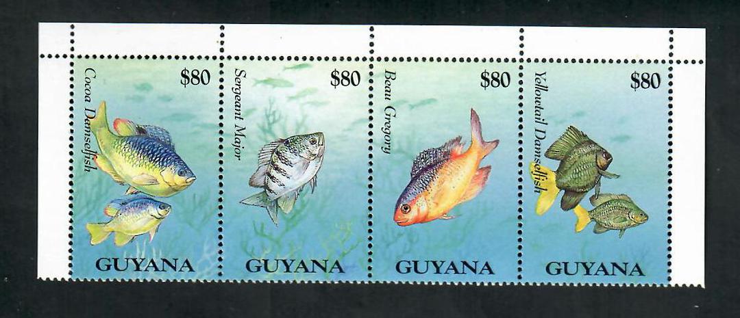 GUYANA Fish  Strip of 4. $80.00 face value each stamp. - 20515 - UHM image 0