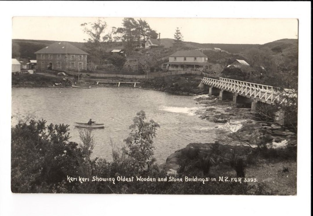 Real Photograph by Radcliffe of Kerikeri showing oldest wooden and stone buildings in New Zealand. - 44932 - Postcard image 0