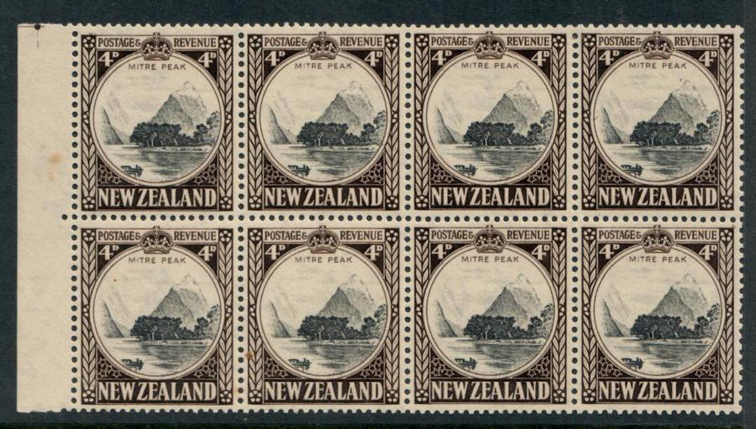 NEW ZEALAND 1935 Pictorial 4d Mire Peak. Multiple watermark. Block of 8. - 56535 - UHM image 0