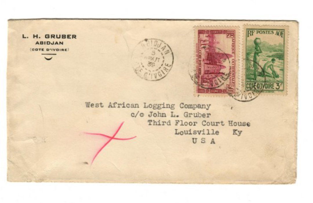 IVORY COAST 1939 Letter from Abidjan to USA. - 37626 - PostalHist image 0