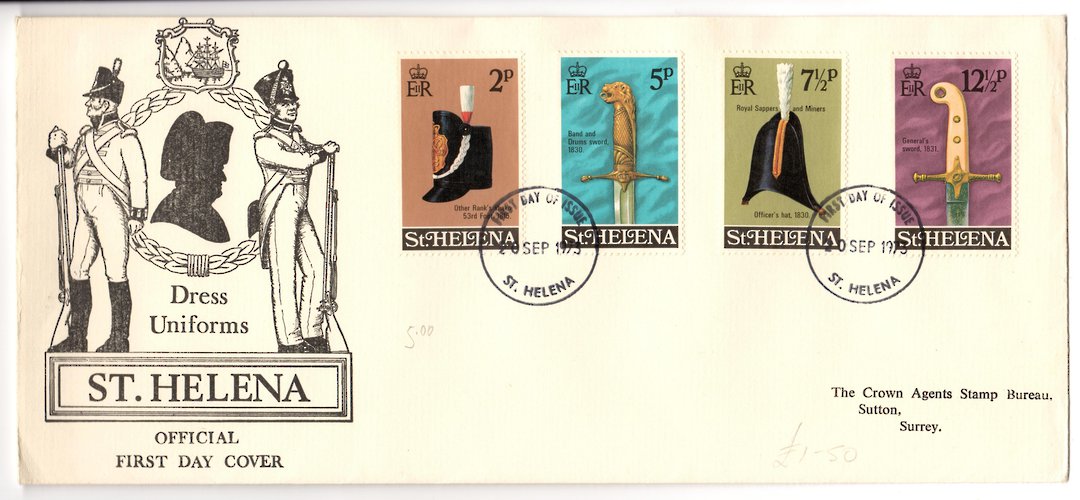 ST HELENA 1973 Military Equipment. Fourth series. Set of 4 on first day cover. - 30978 - FDC image 0