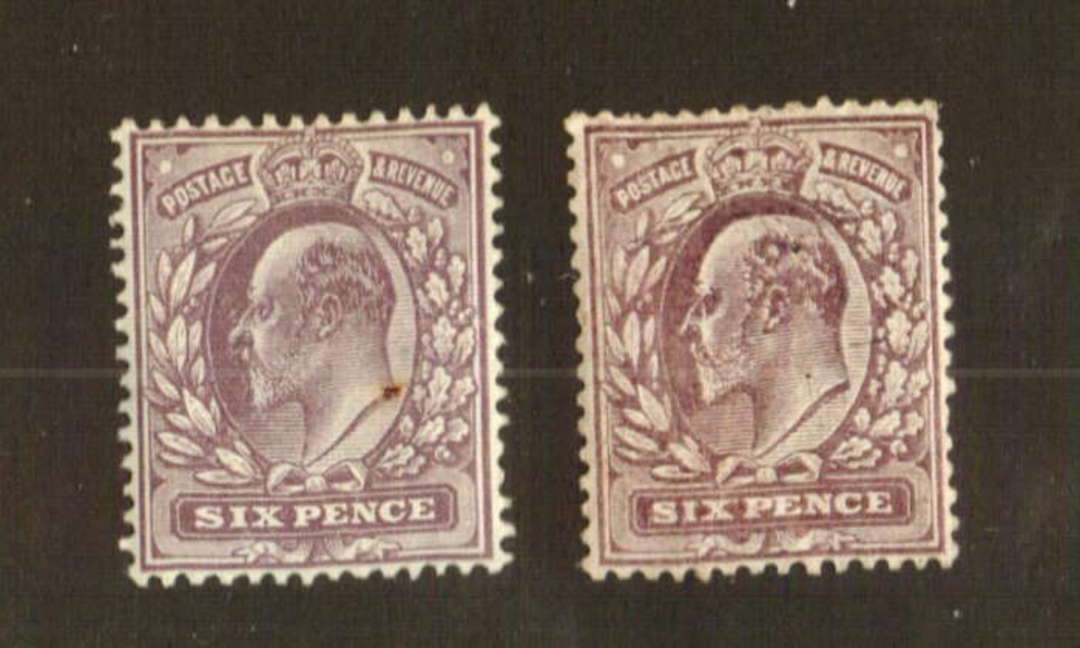 GREAT BRITAIN 1902 Edward 7th Definitive 6d Pale Dull Purple. There is another copy in a different shade (at no cost--it has pin image 0