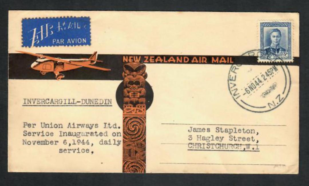 NEW ZEALAND 1944 Invercargill to Dunedin  Daily Service per Union Airways Limited. Addressed to James Stapleton. - 30825 - Posta image 0