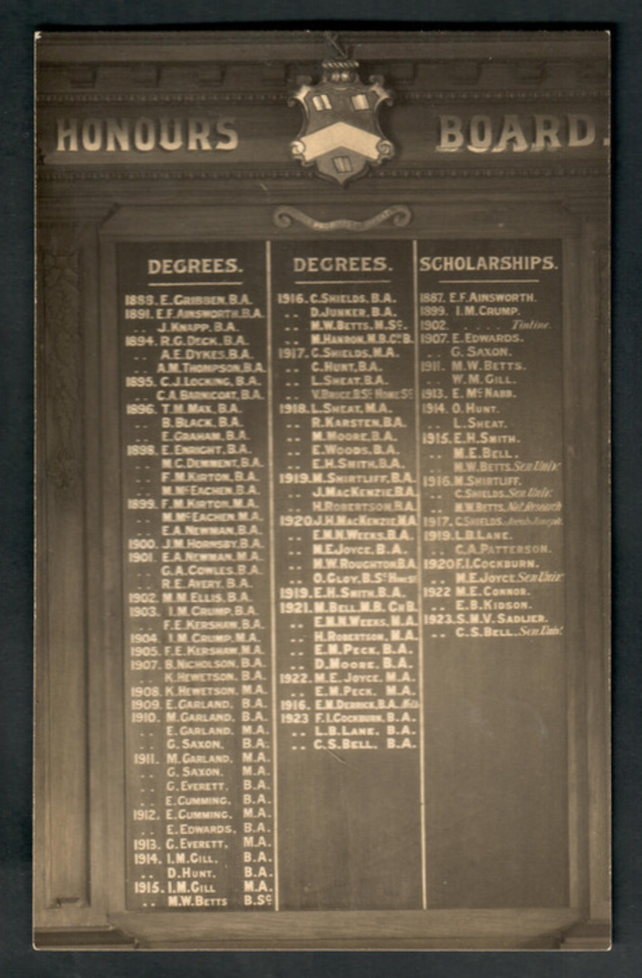 Real Photograph by The Broma Studio Hardy Street Nelson  (at one time owned by  A B Hurst) of school honours board. 1924 - 48624 image 0