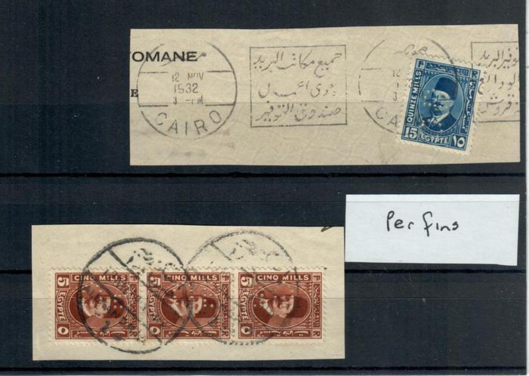 EGYPT 1932 Perfins on piece. 2 items. Very nice. - 20785 - VFU image 0