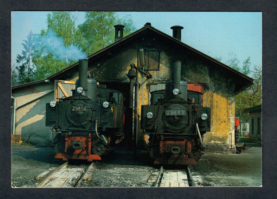AUSTRIA Coloured postcard of Austrian Federal Railways Narrow Guage Steam Locomotives 298.56 and 298.58. - 40544 - Postcard image 0