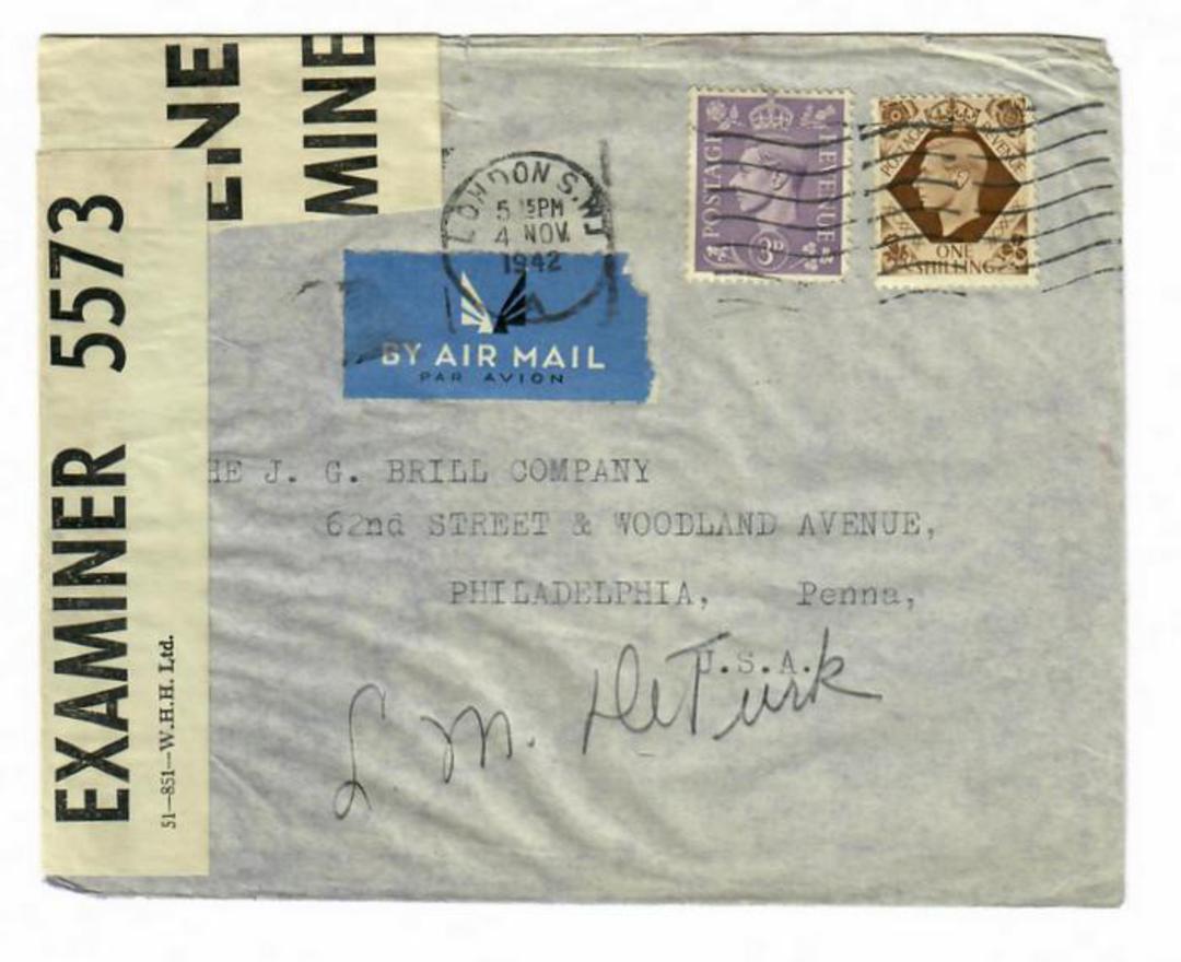 GREAT BRITAIN 1942 Airmail Censor cover to USA. Opened by Examiner 5573. Postmark LONDON 4/11/42. - 30259 - PostalHist image 0