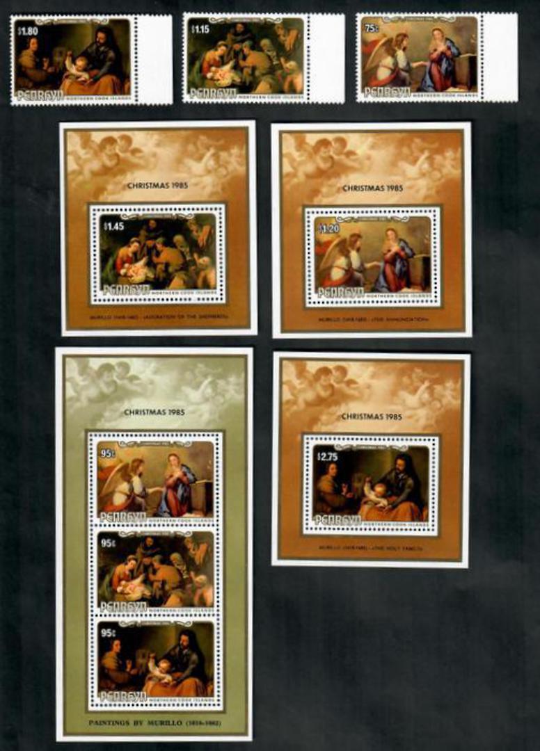 PENRHYN 1985 Christmas. Set of 3 and 3 miniature sheets and miniature sheet. - 50844 - UHM image 0