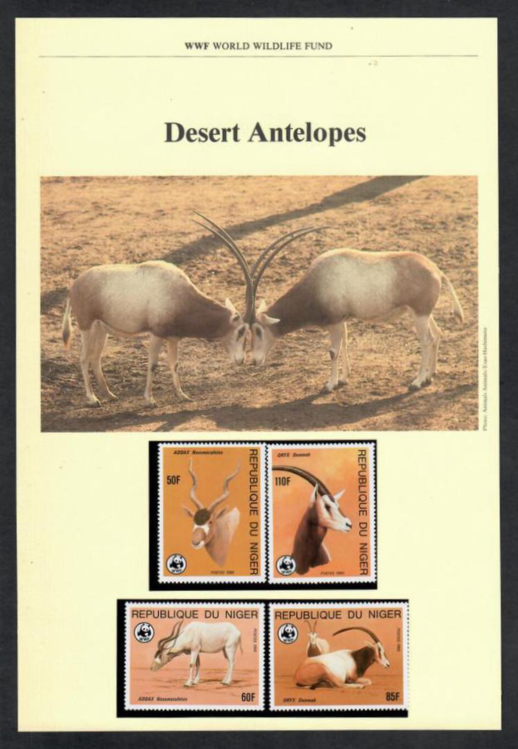 NIGER 1985 World Wildfile Fund. Antelopes. Set of 4 in mint never hinged and on first day covers with 6 pages of official text. image 0