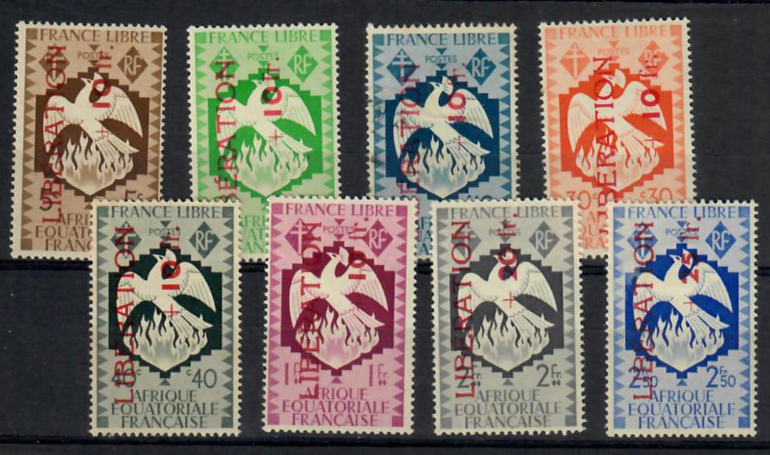 FRENCH EQUATORIAL AFRICA 1944 French Aid Fund. Second series. The vertical overprints only. 8 values. - 23703 - LHM image 0
