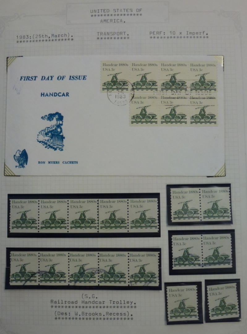 USA 1983Handcar Coil Stamp on 3 different first day covers. Plus mint and used coils. - 58603 - Collection image 0