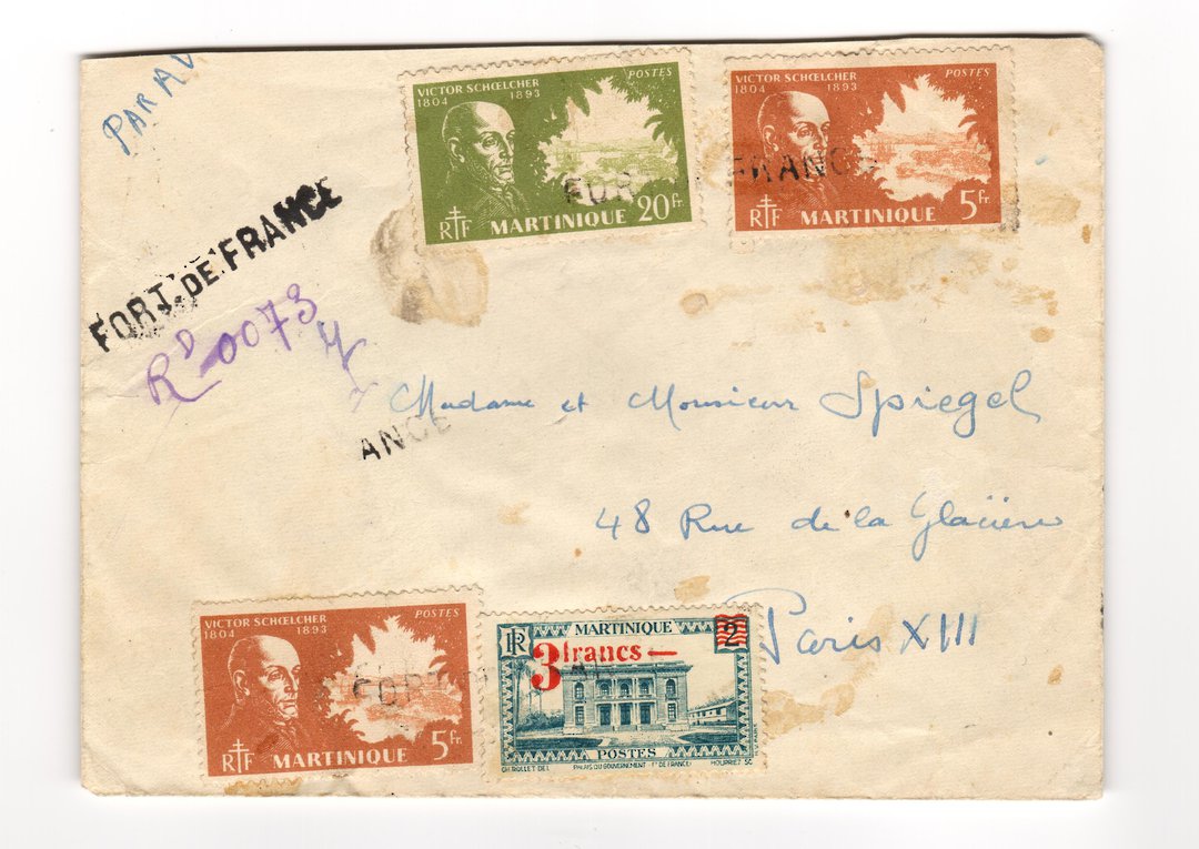 MARTINIQUE 1947 Airmail Letter from Fort de France to Paris. Relief cancel. - 37798 - PostalHist image 0